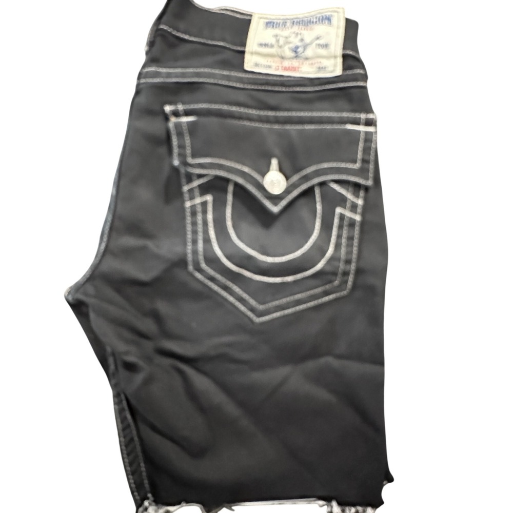 True Religion Mens Black White Thick Stitch Straight Denim Cut Off Shorts 33 - Picture 8 of 10